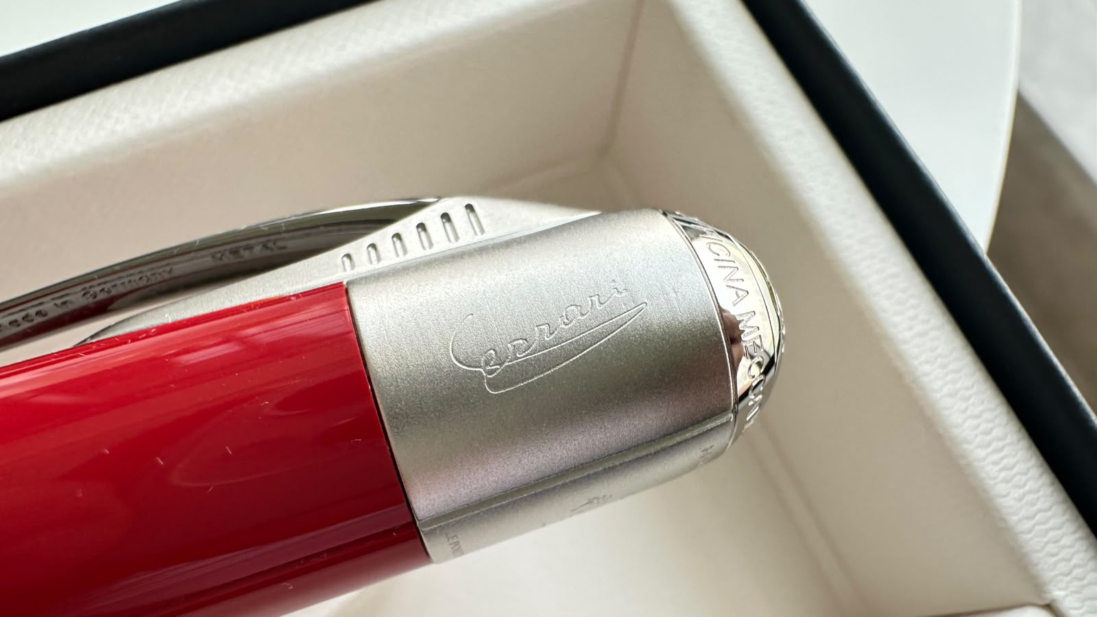 Enzo Ferrari signature quote engraved on the Montblanc pen clip