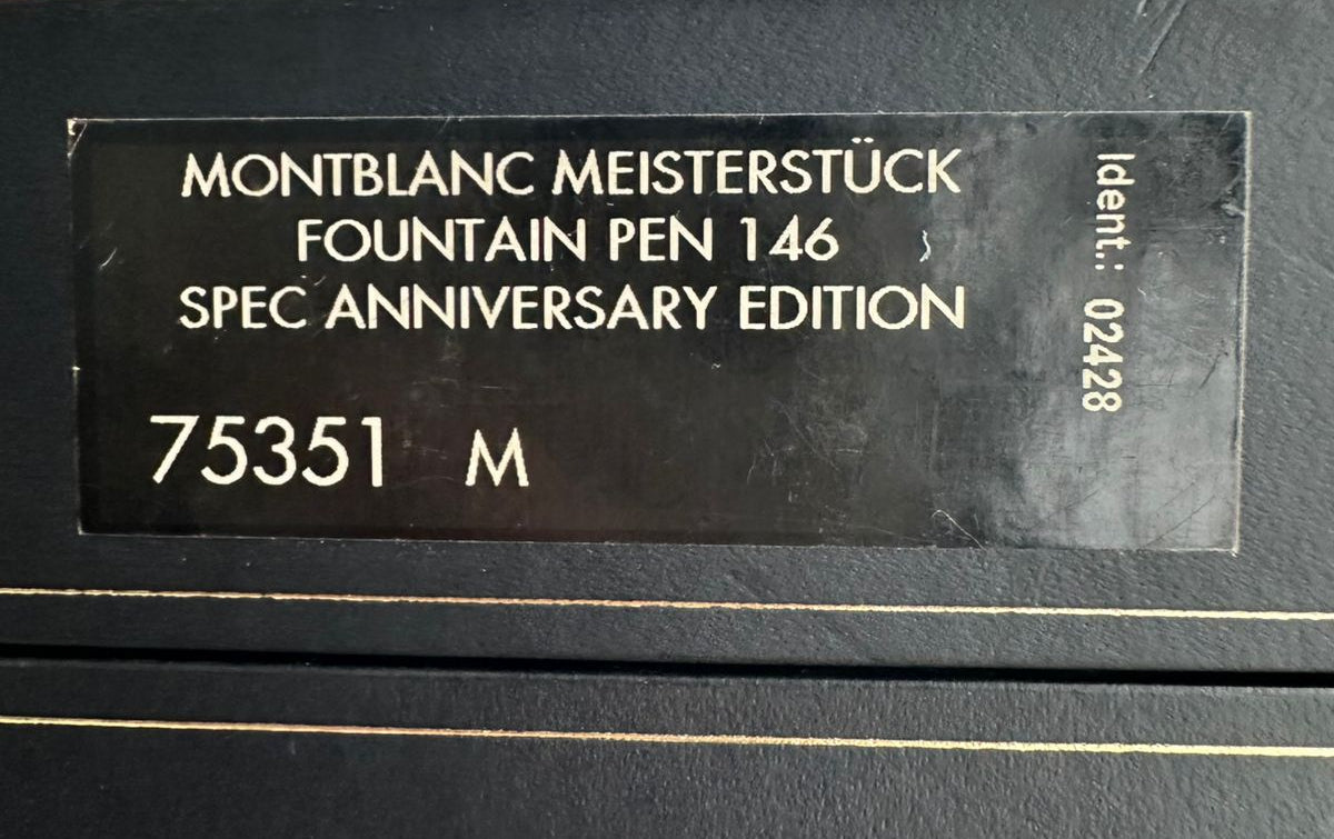 Serial number label on the Montblanc Meisterstuck 75 Years Anniversary pen