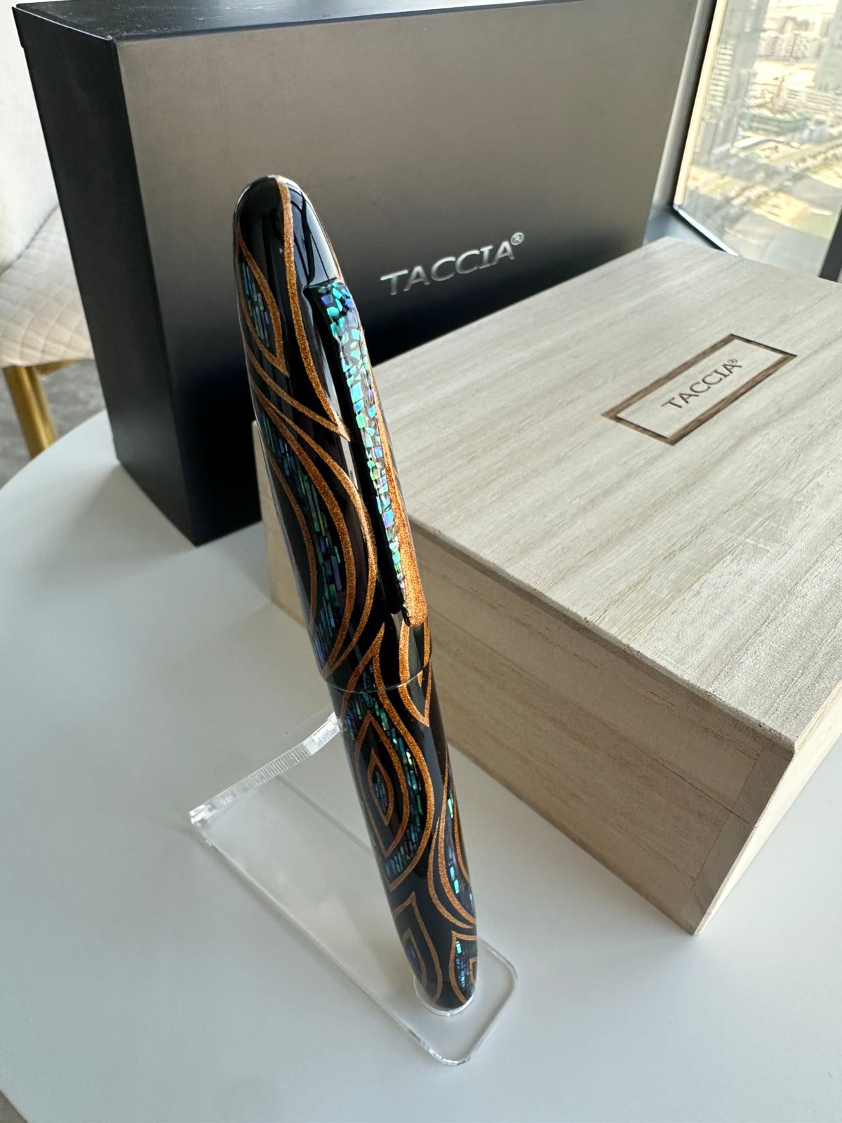 TACCIA Miyabi Empress Sunset Peacock fountain pen, front view