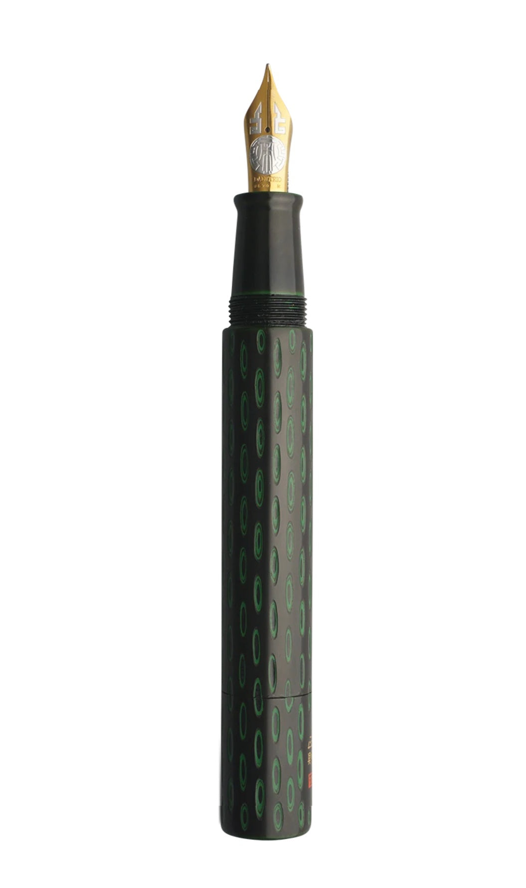 Danitrio Kama-nuri Bright Green on Genkai fountain pen, capped side view