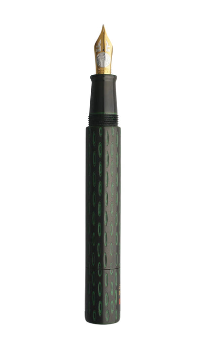 Danitrio Kama-nuri Bright Green on Genkai fountain pen, capped side view